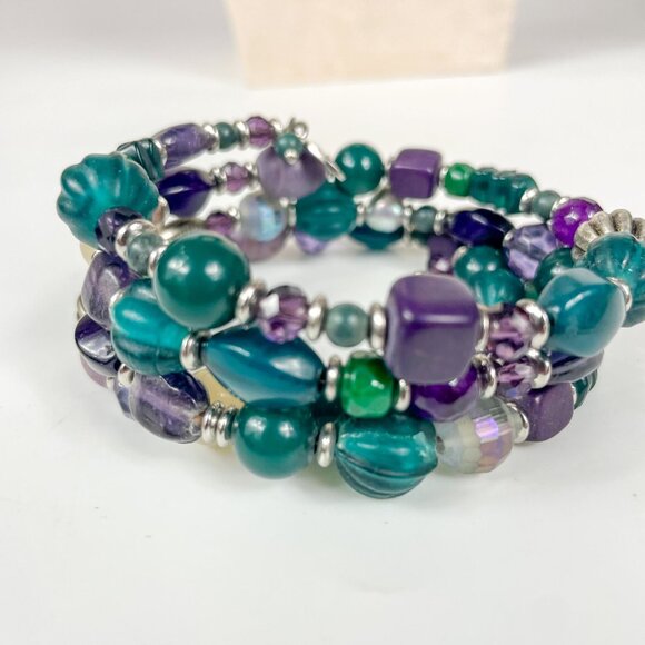Chicos Multistrand Green Purple Teal Necklace Bracelet Chunky Statement Mermaid - Picture 7 of 7